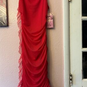 Elegant Red Ruched Dress